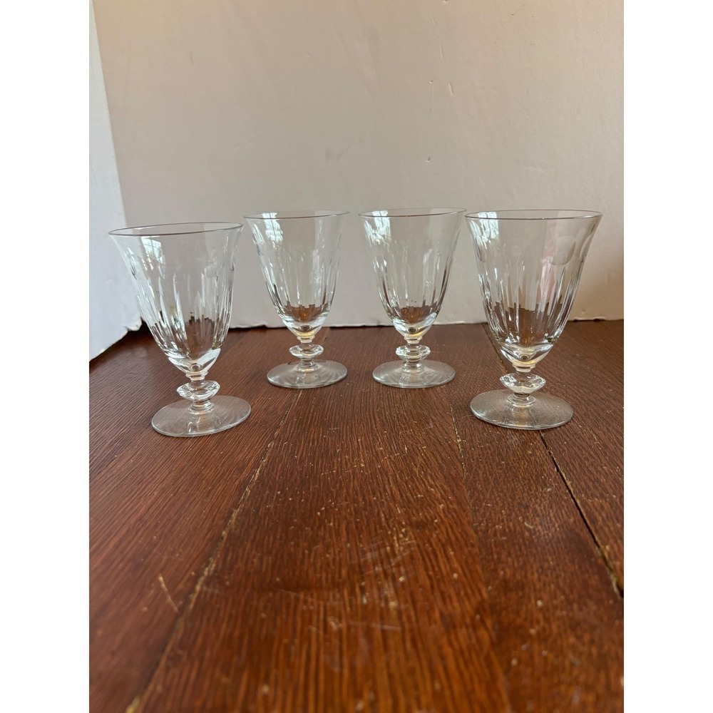 Vintage Crystal Cordial‎ Glasses Set of 4 Thumbprint Panel Cut Stemware 4.75"